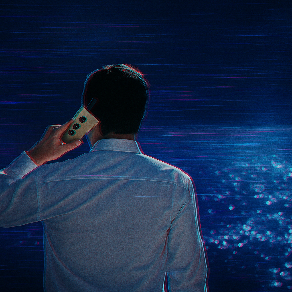 Executive on satellite phone